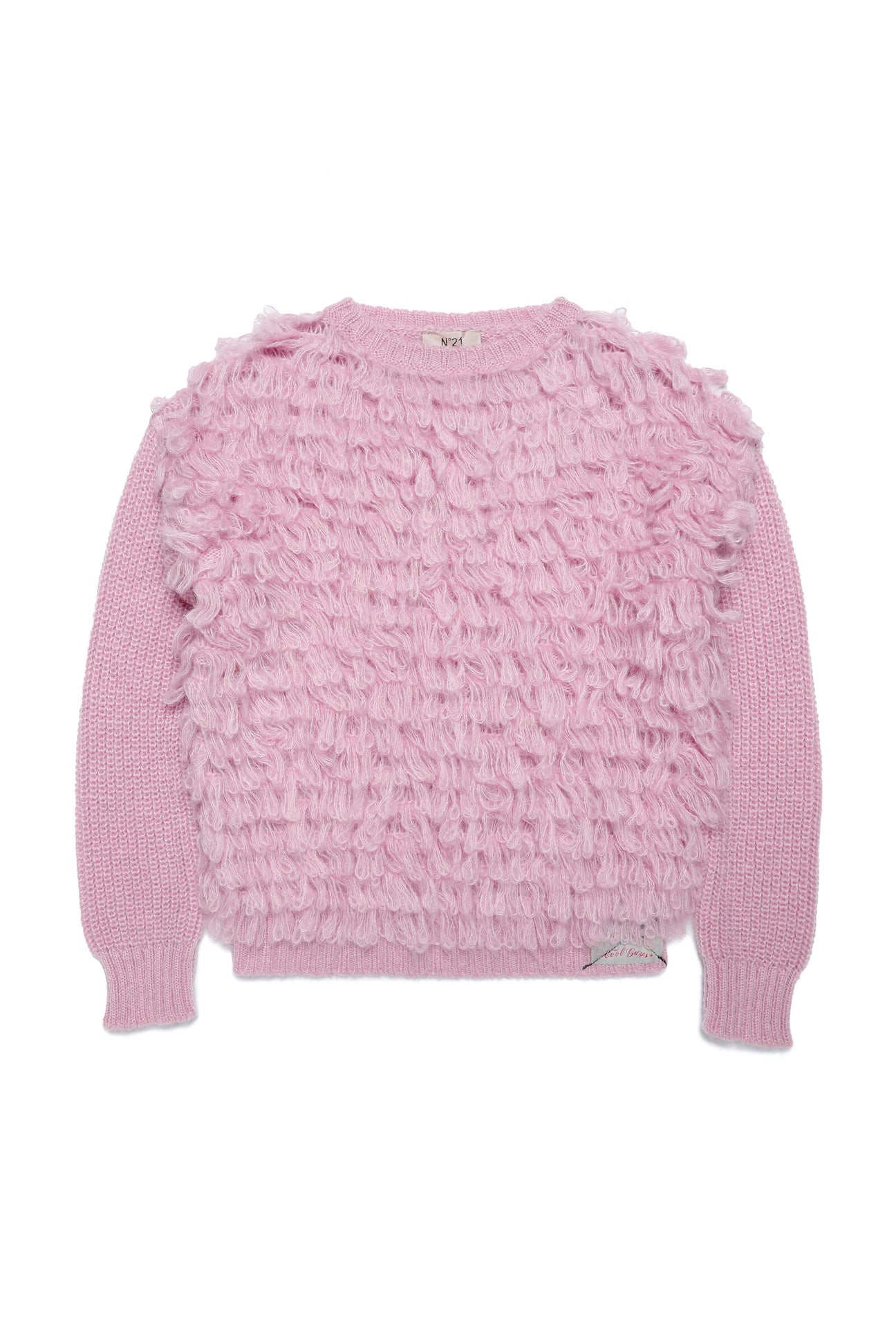 Fur-effect wool-blend mohair crew-neck sweater 