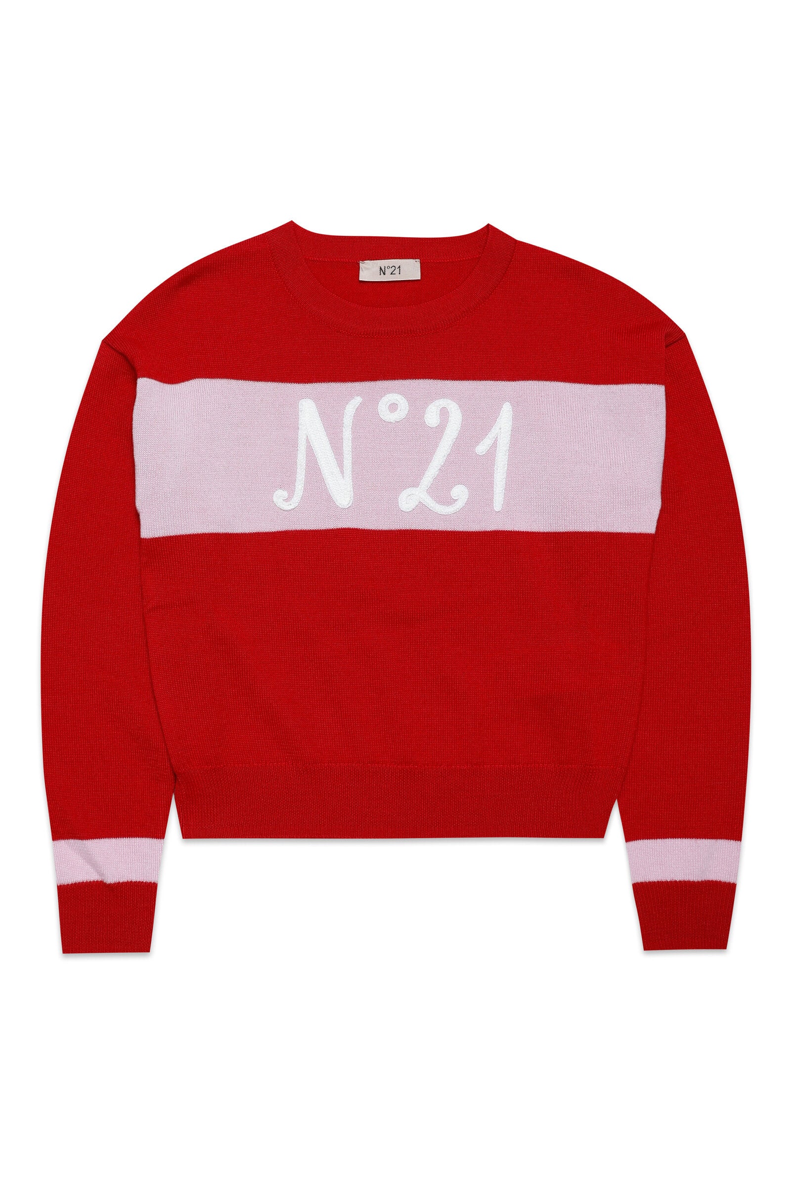 Wool-blend knit sweater with colorblock details and logo