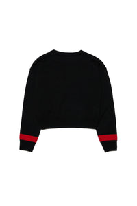 Wool-blend knit sweater with colorblock details and logo