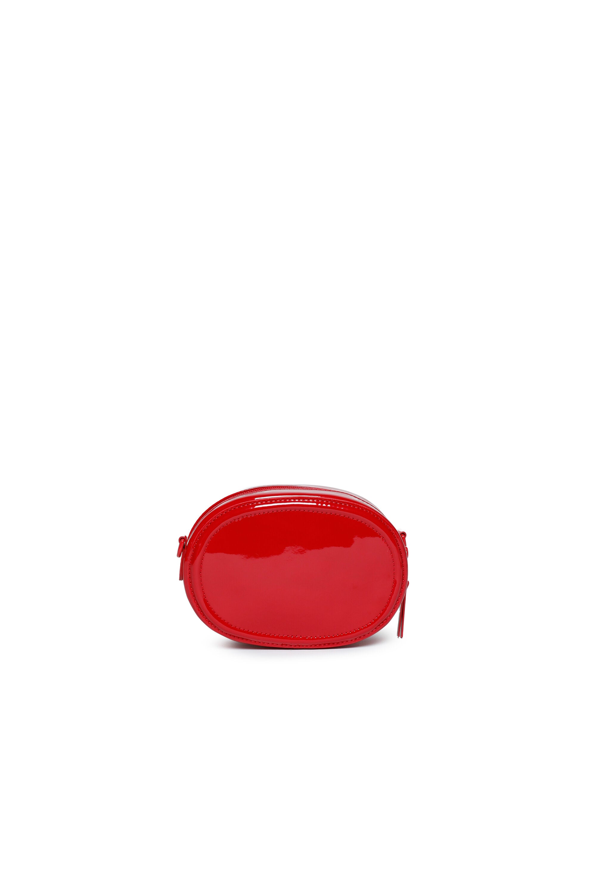 Patent leather effect shoulder bag with embossed logo on the front