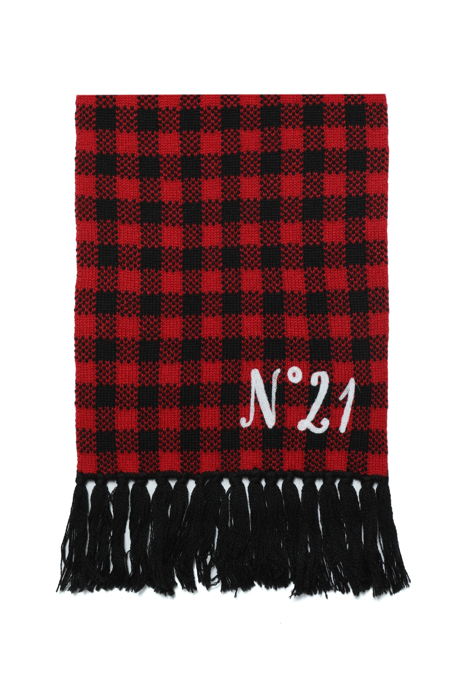Vichy check wool-blend scarf