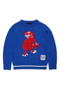 Wool-blend crew-neck sweater with dinosaur graphic