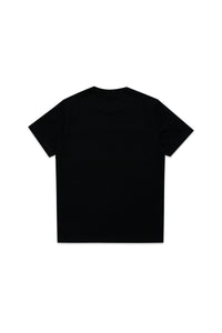 Crew-neck jersey T-shirt with logoed band