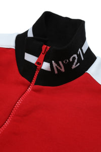 Sport sweatshirt in cotton with zip and colorblock inserts