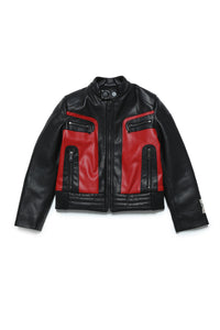 Colorblock imitation leather biker jacket