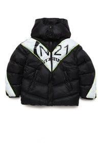 Hooded padded jacket with colorblock details
