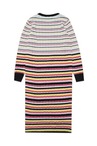 Multicolor striped wool-blend knit long crew-neck dress