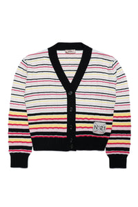 Multicolor striped wool-blend knit cardigan