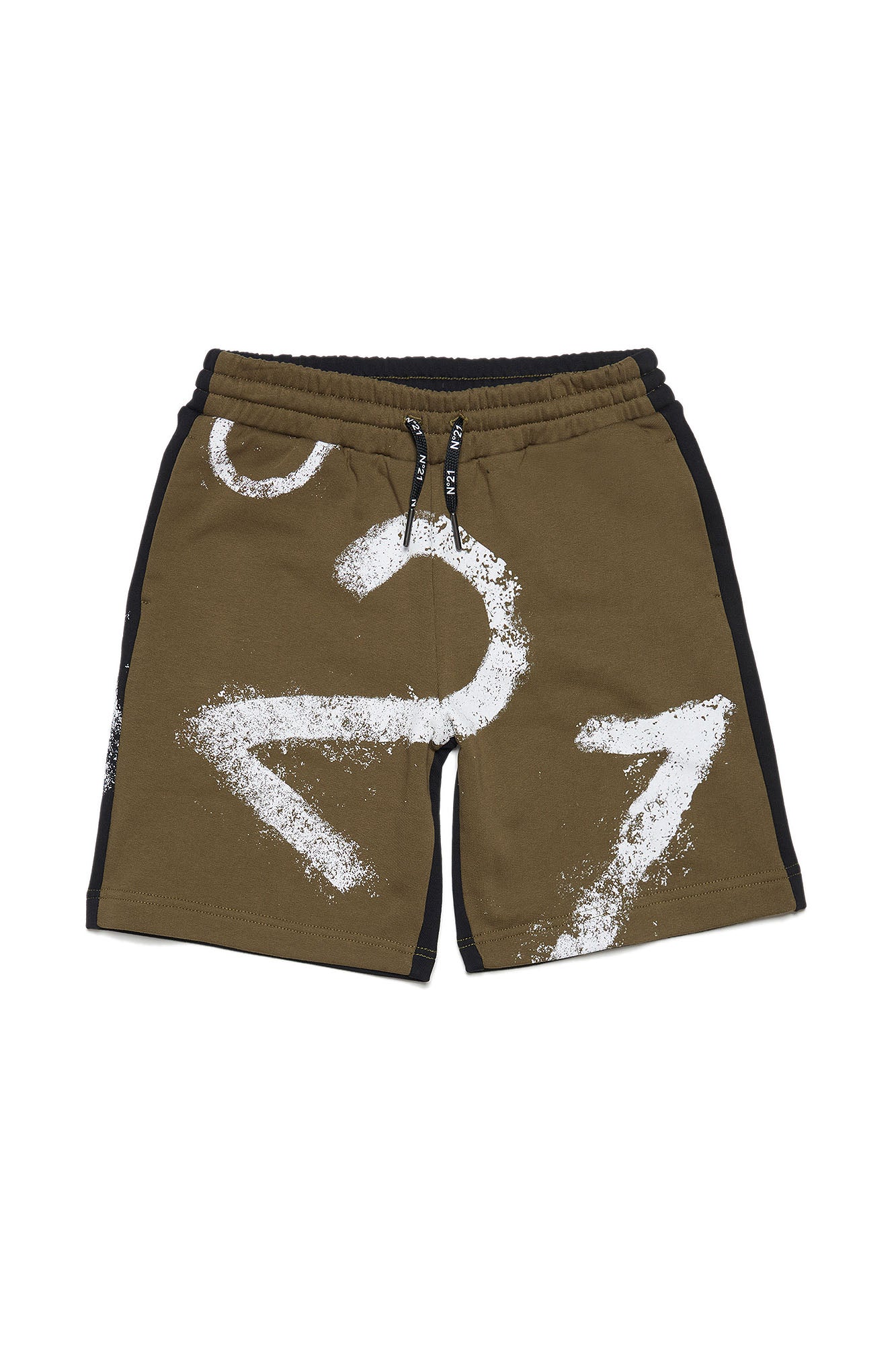 Two-tone green and black shorts with vintage effect logo