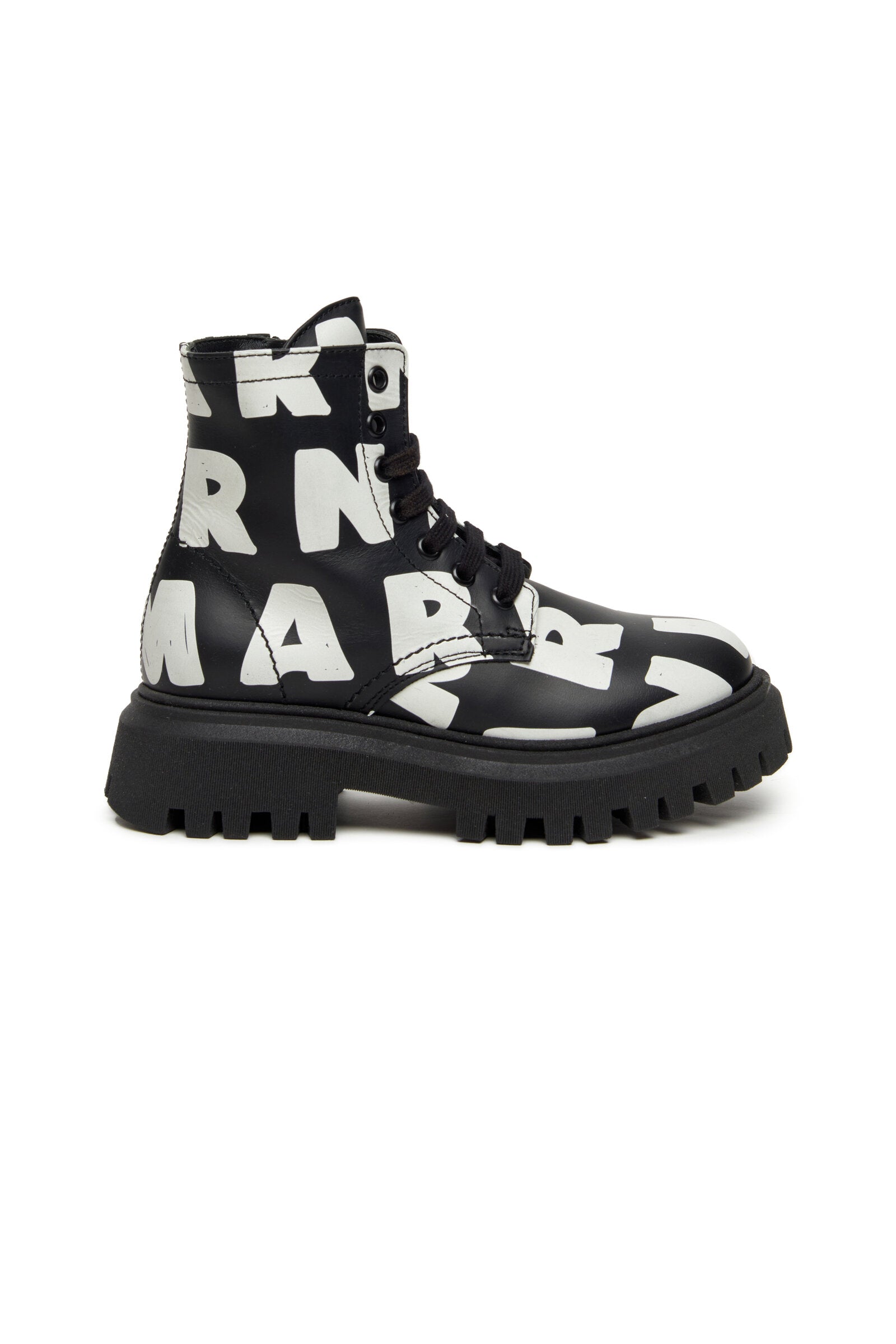 Leather combat boots with all-over Marni logo